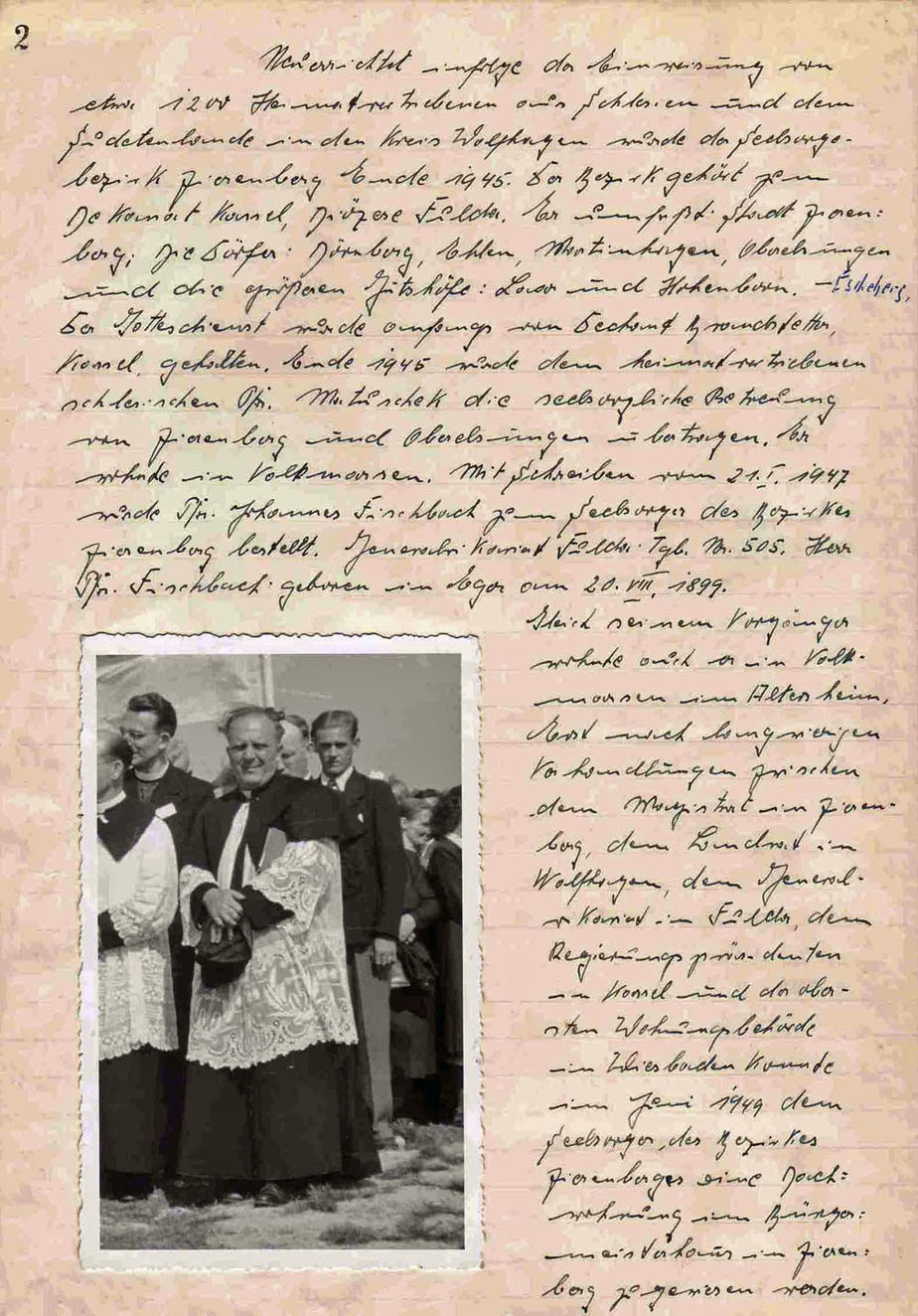 Pfarrer Johannes Fischbach wird 1947 zum Seelsorger des Bezirks Zierenberg bestellt